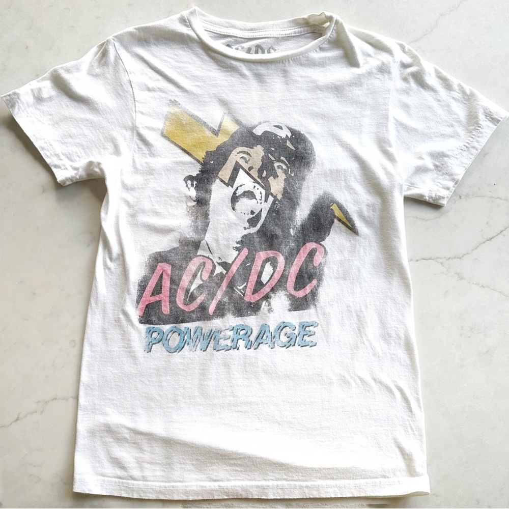 AC/DC band tee - white, pink, yellow, blue, black size small